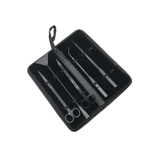 Aquarium Aquascaping Black Carbon Stainless Steel Five Piece Plant Tool Kit - Castle Dawn AquaticsAquarium Aquascaping Accessories Tools