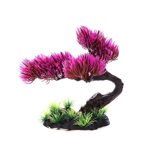 Artificial Aquarium Medium Bonsai Purple Pink Tree Plant - Castle Dawn AquaticsArtificial Aquarium Plastic Fish Tank Plants