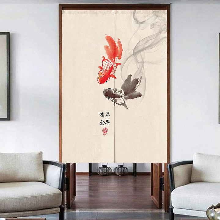 Japanese Noren Linen Fantail Goldfish Ink Painting Feng Shui Print Fabric Curtain Doors - Castle Dawn AquaticsHome Decor