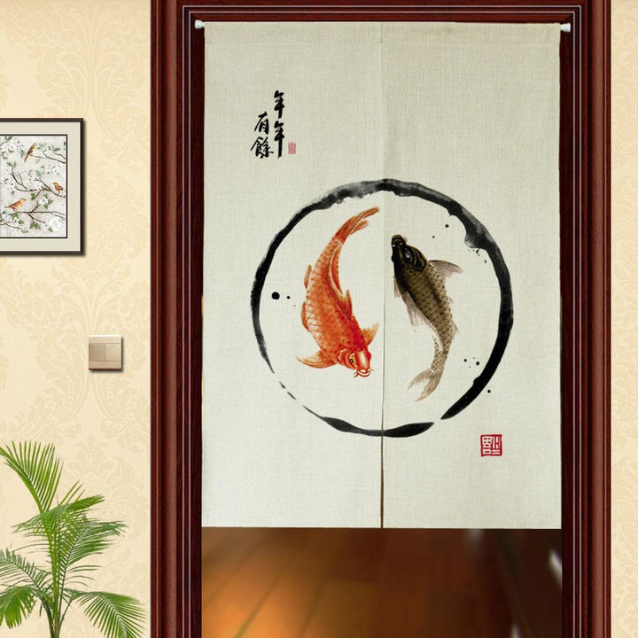 Japanese Noren Linen Koi Ink Painting Feng Shui Print Fabric Curtain Doors - Castle Dawn AquaticsHome Decor