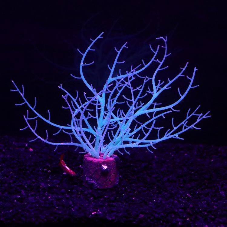 Large Artificial Glowing Sea Fan Plant Ornament Fish Tank Aquarium
