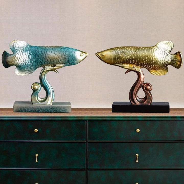 Large Lucky Golden And Copper Blue Arowana Ornament. - Castle Dawn AquaticsHome Decor