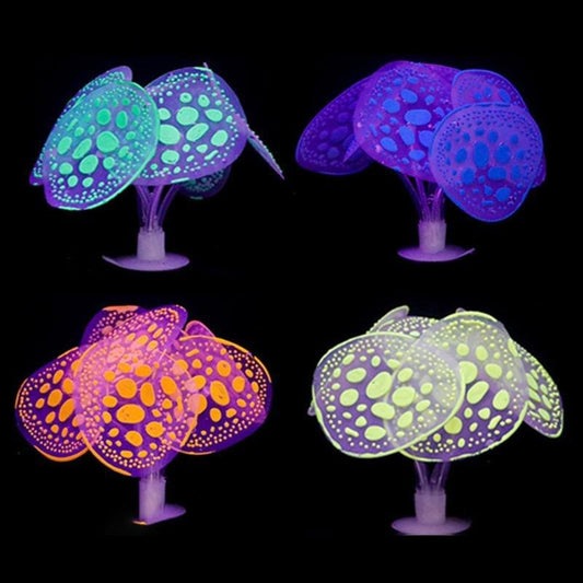 Medium Artificial Glowing Mushroom Polyp Set Of 4 - Castle Dawn AquaticsArtificial Aquarium Plastic Fish Tank Plants