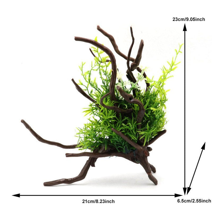 Medium Artificial Spiderwood & Mixed Helferi Plant Ornament - Castle Dawn Aquatics