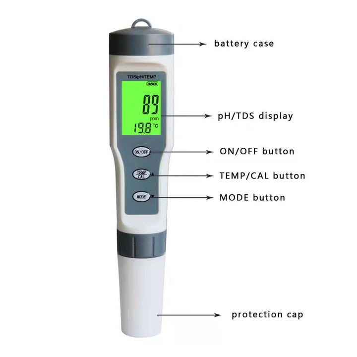 Professional High Accuracy Three In One TDS/PH/TEMP Aquarium Digital Water Tester - Castle Dawn AquaticsTesting Equipment