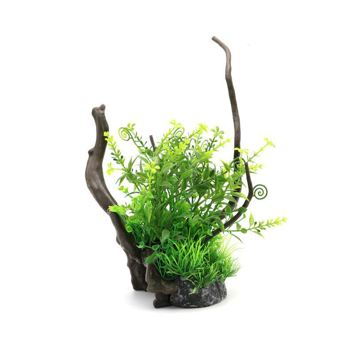 Realistic Medium Resin Spiderwood With Plants - Castle Dawn Aquatics