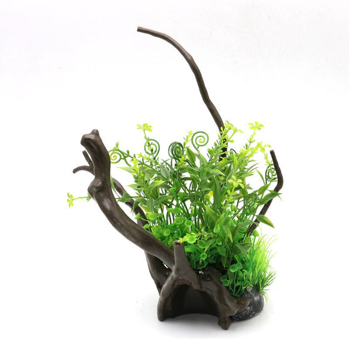 Realistic Medium Resin Spiderwood With Plants - Castle Dawn Aquatics