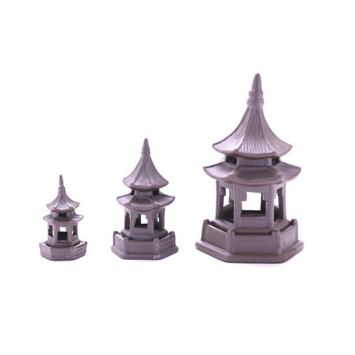 Set of Asian Pagoda Zen Style Ceramic Ornaments - Castle Dawn AquaticsAquarium Decor